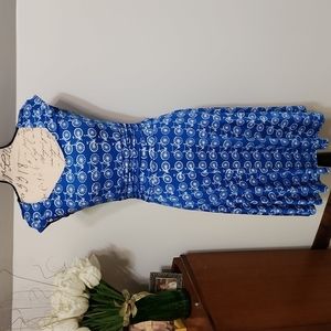 Retrolicious Bicycle Print Blue Dress Small